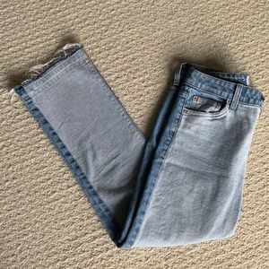 DEREK LAM 10 CROSBY Gia Contrast Mid-Rise Faded Raw Hem Crop Flare Jeans